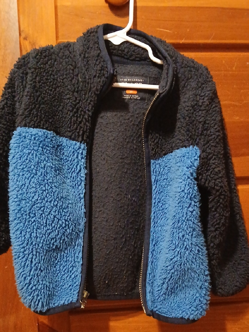 The Children's Place Navy Blue Sherpa Jacket with Bright Blue Panels